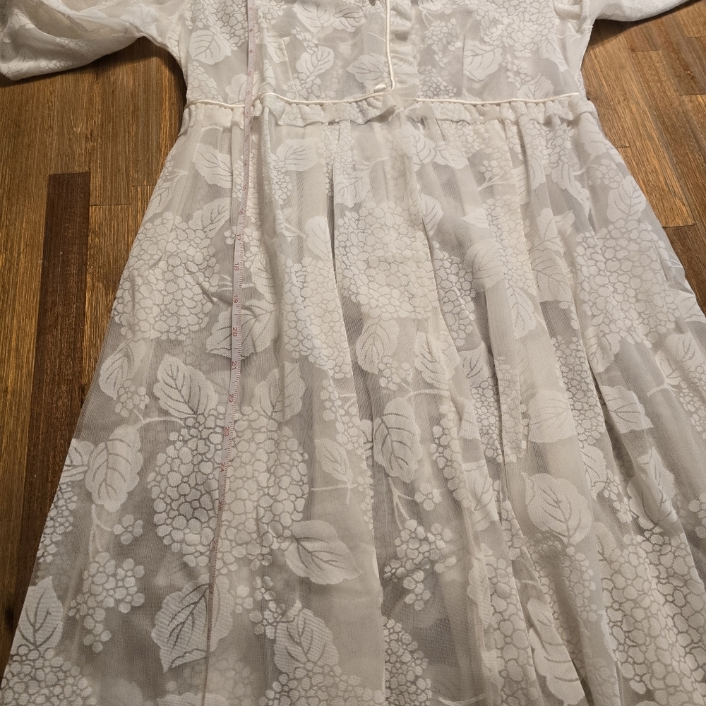 Vintage 70s White Sheer Devoré Floral Prairie Dress Romantic Boho Midi - Picture 9 of 14